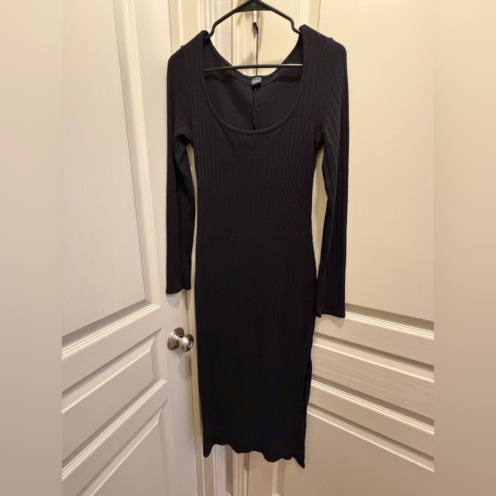 Casual Black Ribbed Knit Dress